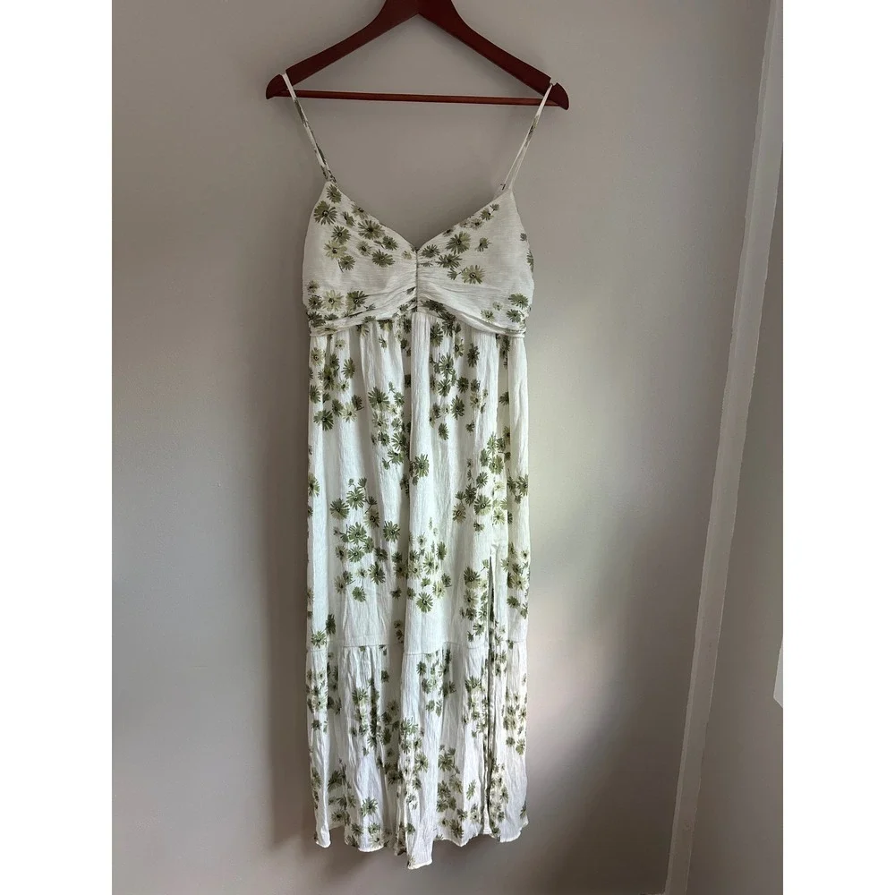 Abercrombie & Fitch Floral Maxi Dress Womens LP White Green EUC Boho Cottagecore